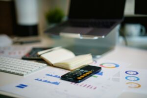 accountant's cluttered desk