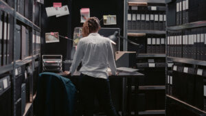 female performing back-office work